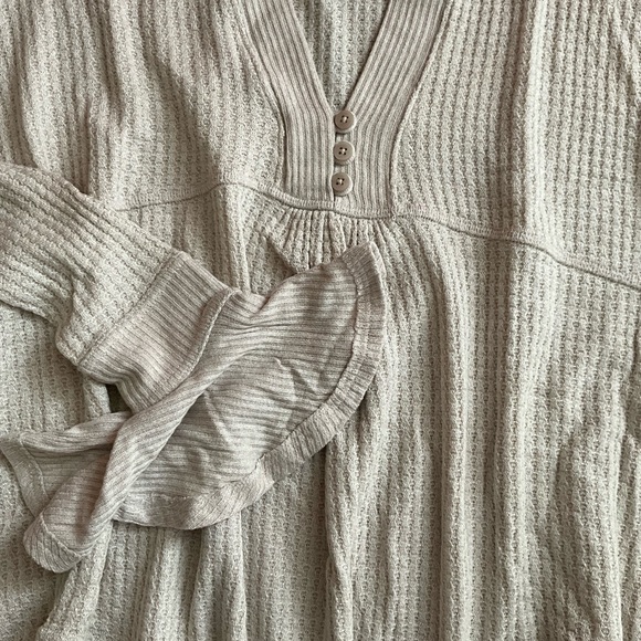 FREE PEOPLE OATMEAL OLIVIA HENLEY WAFFLE TUNIC TOP - Picture 7 of 9